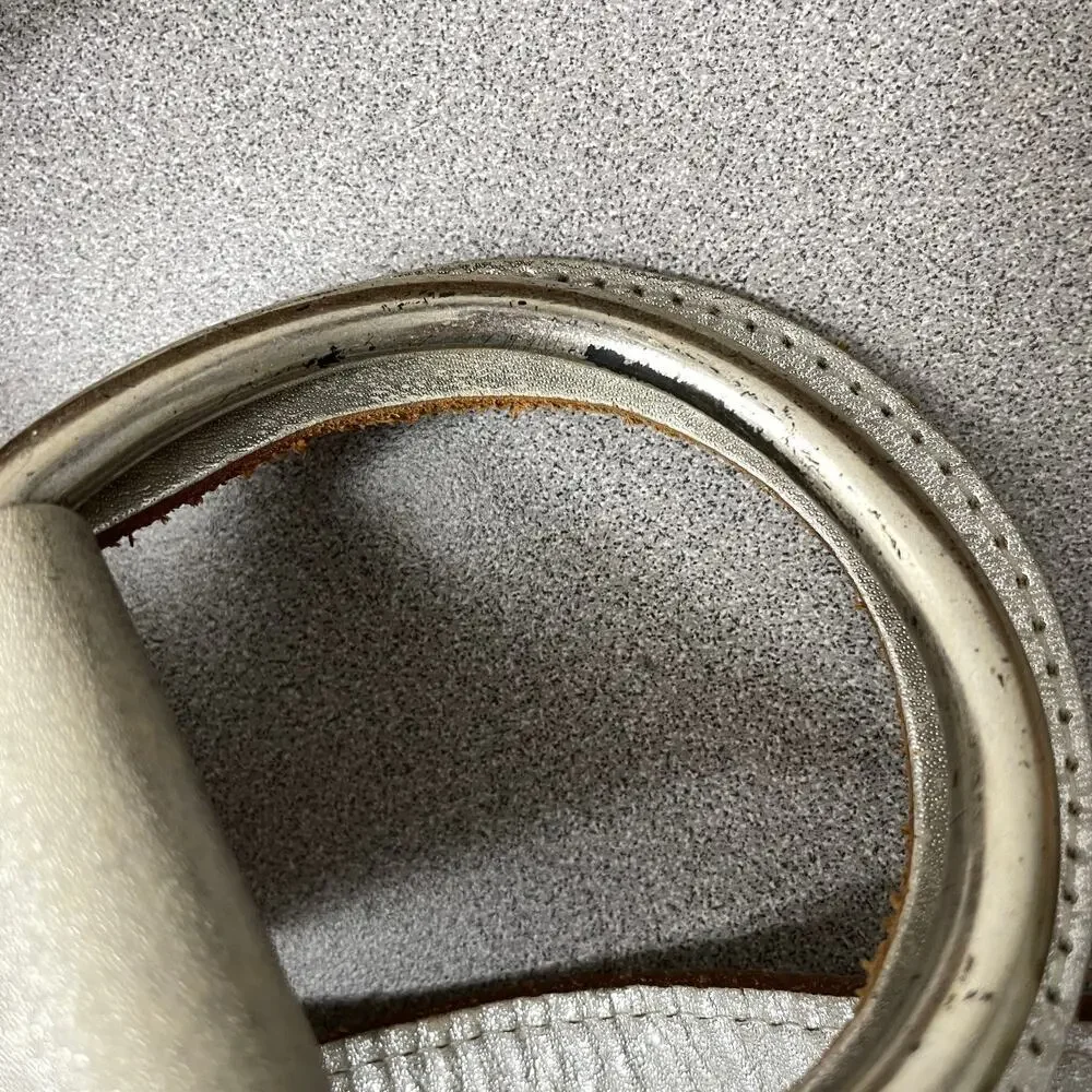 Chicos Woven Leather Belt Womens Small Metallic Silver D Ring Buckle Wide Boho